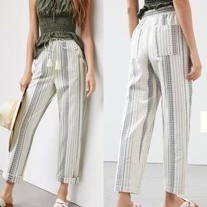Anthropologie Green and White Striped Pants
